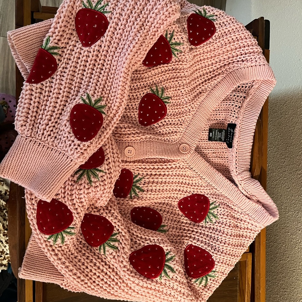Pink Strawberry Knit Cardigan